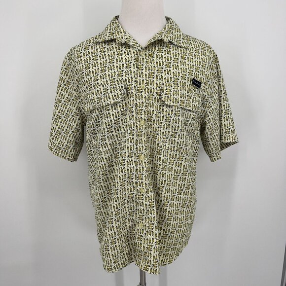 Joe Marlin Mens Large Short-Sleeve Button-Up Shirt Marlin Fish Print Yellow Blue - Picture 2 of 8